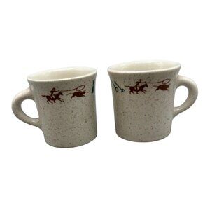Homer Laughlin Western-cowboy Themed Ceramic Mugs Set 2 handle 4.25x3.25" READ